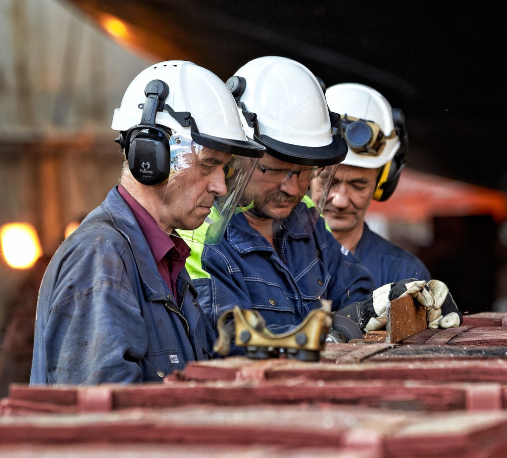 Polycarbonate Visors on Helmet With Hearing Protection Cutting Wood
