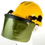 Hellberg Sun Visor With Holder Attached to Hardhat