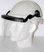 Polycarbonate Visor Attached to Hellberg Visor Holder on Hardhat With Visor Post